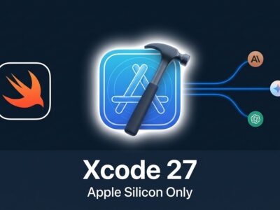 Xcode 27 release announcement featuring Apple Silicon requirement and agentic coding with Claude Gemini GPT
