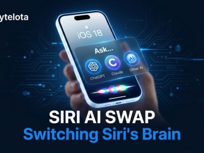 iPhone showing Siri Ask menu with Claude and ChatGPT AI model options for iOS 27 Model Delegation API