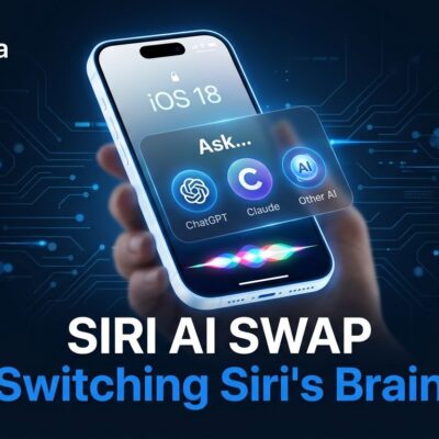 iPhone showing Siri Ask menu with Claude and ChatGPT AI model options for iOS 27 Model Delegation API