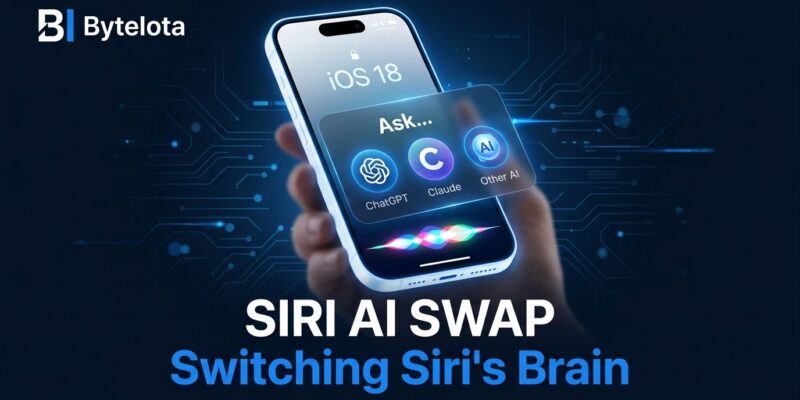 iPhone showing Siri Ask menu with Claude and ChatGPT AI model options for iOS 27 Model Delegation API