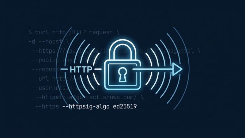 curl 8.22.0 featuring RFC 9421 HTTP Message Signatures with ed25519 signing - cryptographic padlock with network request