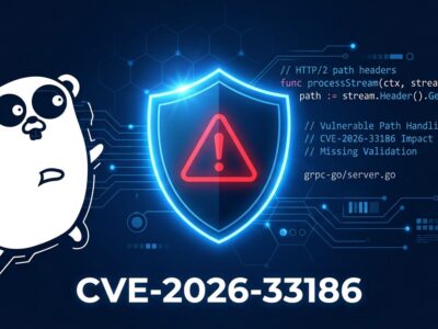 Security shield with warning symbol representing CVE-2026-33186 gRPC-Go critical authorization bypass vulnerability