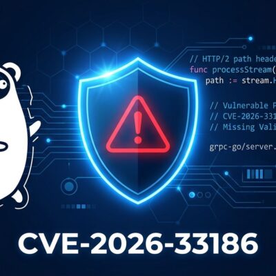 Security shield with warning symbol representing CVE-2026-33186 gRPC-Go critical authorization bypass vulnerability