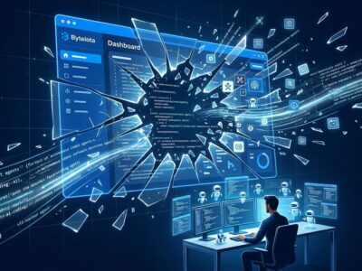 A SaaS dashboard shattering as AI coding agents emerge, representing the enterprise shift from buying to building software with agentic coding tools