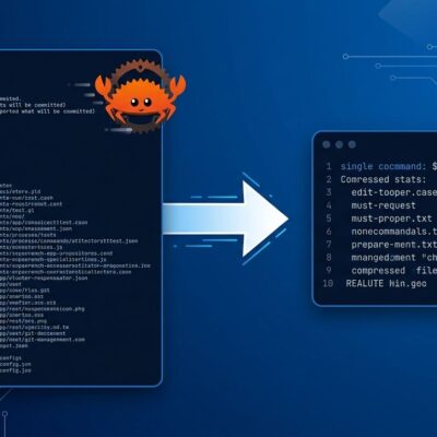 Terminal showing verbose CLI output being compressed by RTK Rust proxy into a clean summary, reducing LLM token usage for AI coding agents