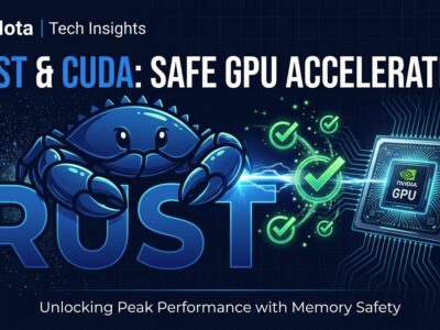 NVIDIA CUDA Rust showing Rust crab mascot and GPU chip with compile-time safety indicators