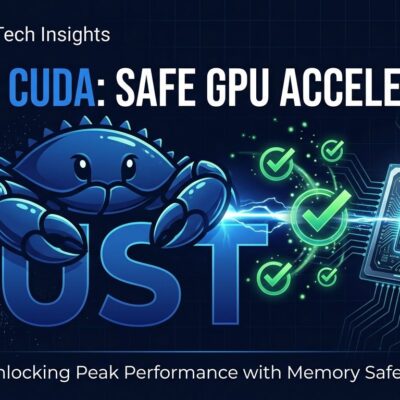 NVIDIA CUDA Rust showing Rust crab mascot and GPU chip with compile-time safety indicators