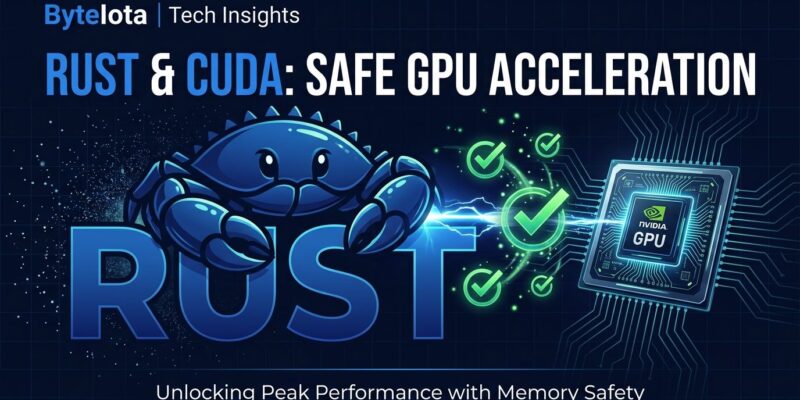 NVIDIA CUDA Rust showing Rust crab mascot and GPU chip with compile-time safety indicators