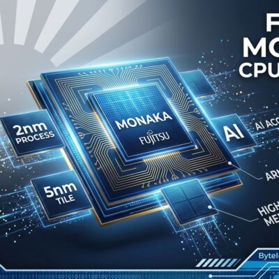 Fujitsu MONAKA 144-core ARMv9 server CPU chip die with matrix grid pattern for AI inference workloads
