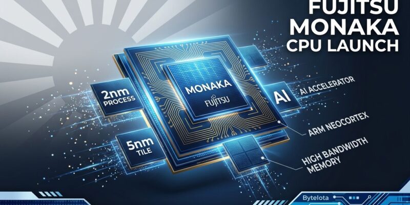 Fujitsu MONAKA 144-core ARMv9 server CPU chip die with matrix grid pattern for AI inference workloads