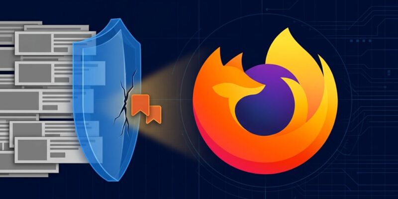 Firefox browser icon with a shield blocking ads but letting Mozilla sponsored content through on iOS