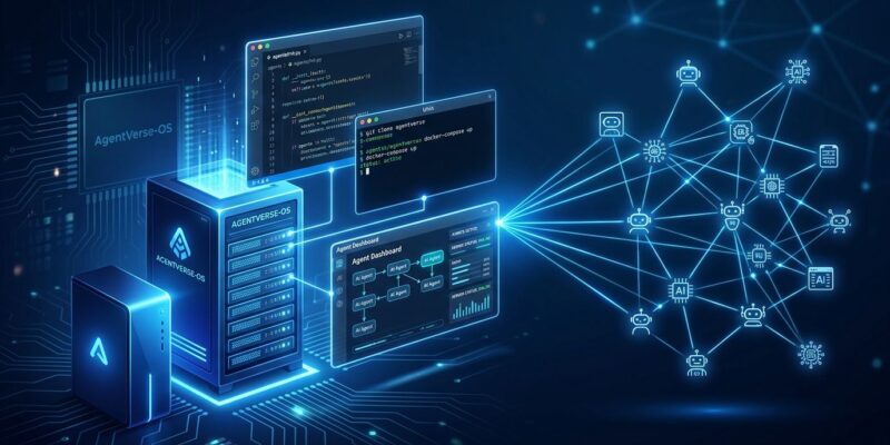 AgentVerse-OS browser-based developer desktop with VS Code workspaces and AI coding agents running on a self-hosted Ubuntu server