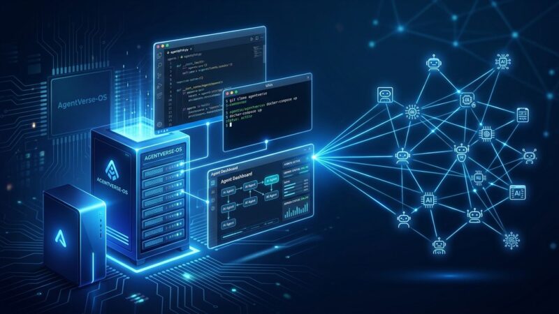 AgentVerse-OS browser-based developer desktop with VS Code workspaces and AI coding agents running on a self-hosted Ubuntu server