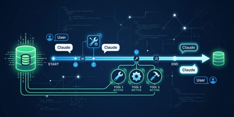 Claude API conversation timeline showing dynamic tool addition and removal while preserving prompt cache