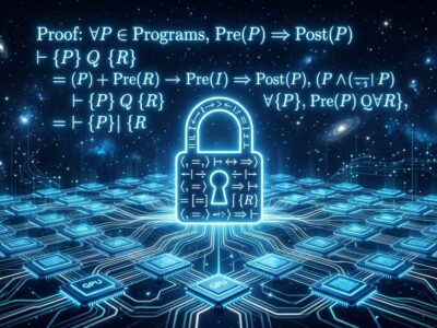 Abstract visualization of formal proof verification and GPU parallel execution representing Bend 2 programming language