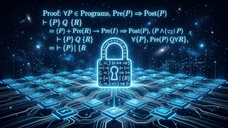 Abstract visualization of formal proof verification and GPU parallel execution representing Bend 2 programming language