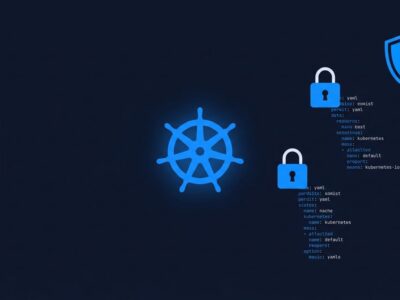 Kubernetes wheel logo with locked padlocks and YAML code illustrating emptyDir and bind mount security hardening in v1.37