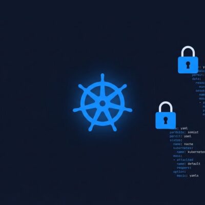 Kubernetes wheel logo with locked padlocks and YAML code illustrating emptyDir and bind mount security hardening in v1.37