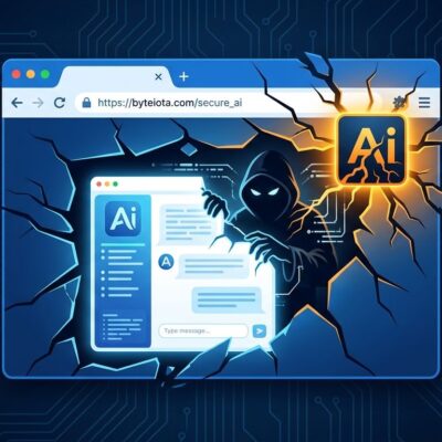 Browser window being hijacked by a malicious extension taking control of an AI assistant - BragJack attack illustration