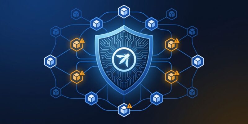 Digital shield protecting interconnected AI agent nodes representing OWASP Agent Control Standard security framework