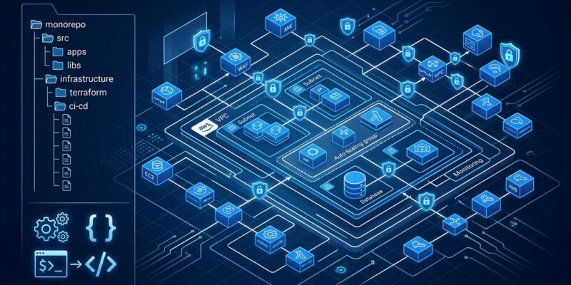 AWS Nx Plugin for AWS 1.0 featured image showing cloud infrastructure scaffolding with security defaults