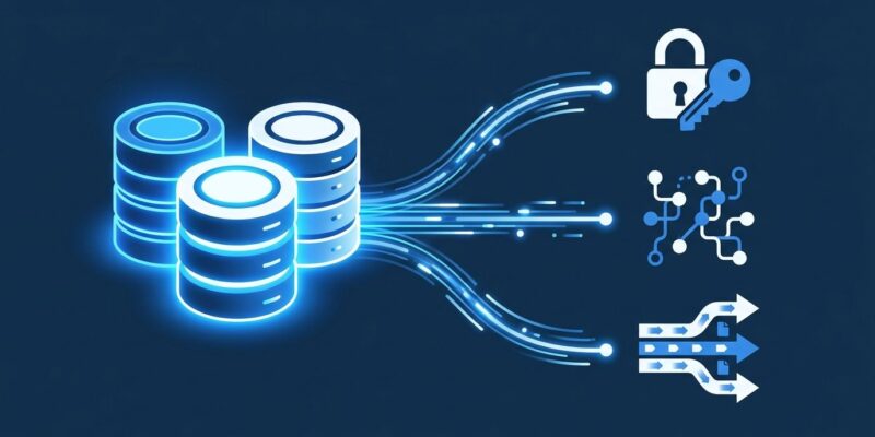 Supabase database infrastructure with security tokens, trace context, and data pipeline visualization