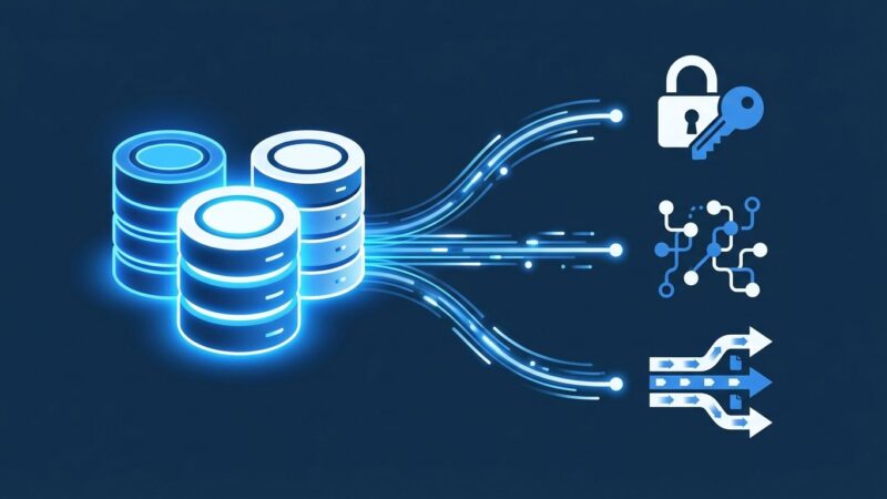 Supabase database infrastructure with security tokens, trace context, and data pipeline visualization