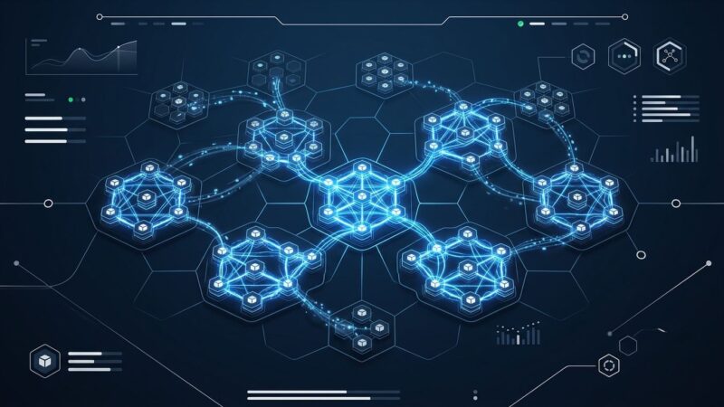 Kubernetes 1.37 Garhwal release showing interconnected GPU pod groups with gang scheduling visualization