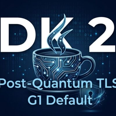 JDK 27 release featured image showing Java coffee cup with quantum circuit pattern, text overlay JDK 27 Post-Quantum TLS G1 Default