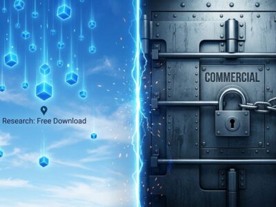 Split-screen illustration showing free model weight downloads on the left versus a commercial paywall blocking deployment on the right, representing the Qwen-Image-2.1 license trap