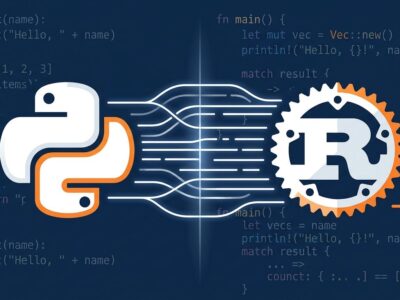 Python snake logo and Rust gear symbol facing each other, representing CPython's optional Rust integration in Python 3.15 and 3.16