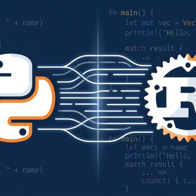 Python snake logo and Rust gear symbol facing each other, representing CPython's optional Rust integration in Python 3.15 and 3.16