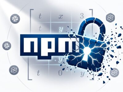 npm supply chain attack visualization showing mathmain encrypted loader with mathematical matrix trigger concept