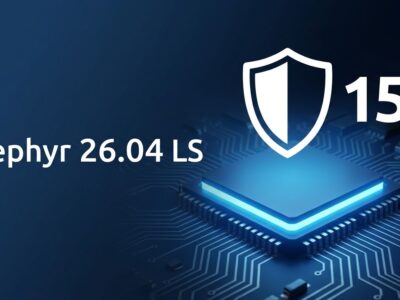 Canonical Zephyr 26.04 LTS featured image showing microcontroller with 15-year shield