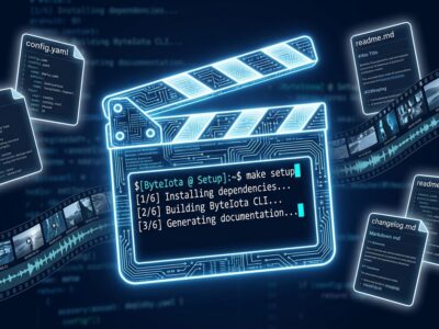 OpenMontage agentic video production system - film clapperboard made of circuits with terminal commands