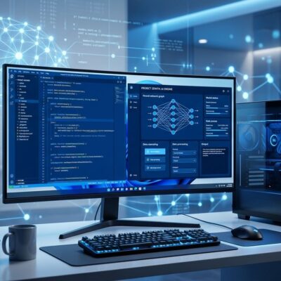 Microsoft Project Zenith developer workstation running Windows 11 with AI model interface and blue ByteIota brand colors