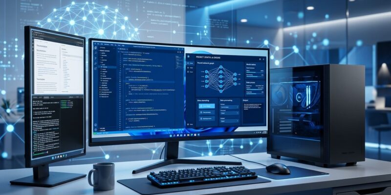 Microsoft Project Zenith developer workstation running Windows 11 with AI model interface and blue ByteIota brand colors