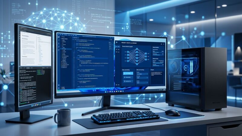 Microsoft Project Zenith developer workstation running Windows 11 with AI model interface and blue ByteIota brand colors