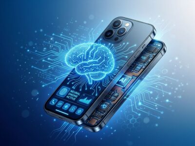 Snapdragon 8 Elite Gen 6 smartphone with neural network circuits showing on-device AI processing