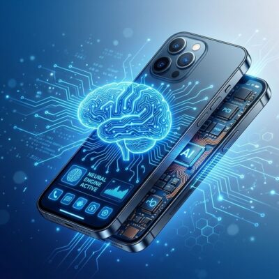 Snapdragon 8 Elite Gen 6 smartphone with neural network circuits showing on-device AI processing