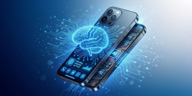 Snapdragon 8 Elite Gen 6 smartphone with neural network circuits showing on-device AI processing