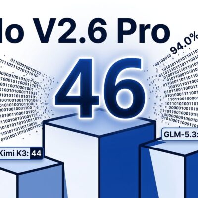 MiMo V2.6 Pro ranking podium showing score of 46 on Artificial Analysis Intelligence Index, MIT license badge, benchmark scores