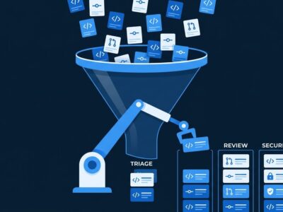Illustration of pull request triage and agentic change management for AI-generated code
