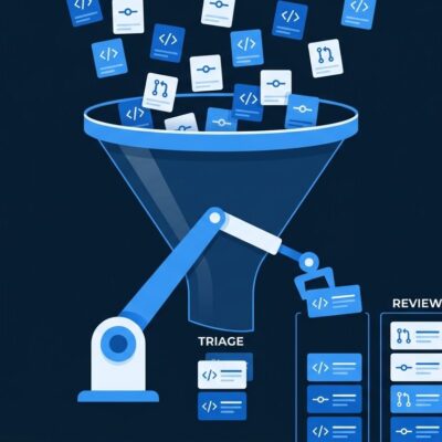 Illustration of pull request triage and agentic change management for AI-generated code