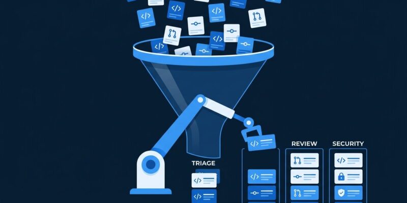 Illustration of pull request triage and agentic change management for AI-generated code