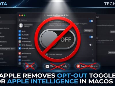 Toggle switch disabled with prohibition symbol representing Apple removing the Apple Intelligence off switch in macOS 27