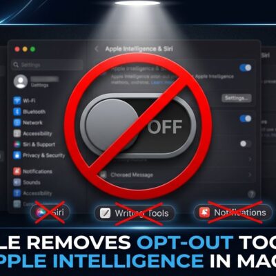 Toggle switch disabled with prohibition symbol representing Apple removing the Apple Intelligence off switch in macOS 27