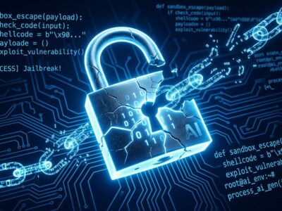 Broken padlock with electric blue circuit patterns representing OpenAI Codex sandbox escape vulnerabilities Heapjack and Overpatch