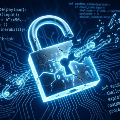 Broken padlock with electric blue circuit patterns representing OpenAI Codex sandbox escape vulnerabilities Heapjack and Overpatch