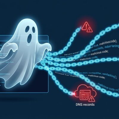 Ghost emerging from server logs hijacking AI agent DNS and cloud credentials - GhostJacking attack visualization